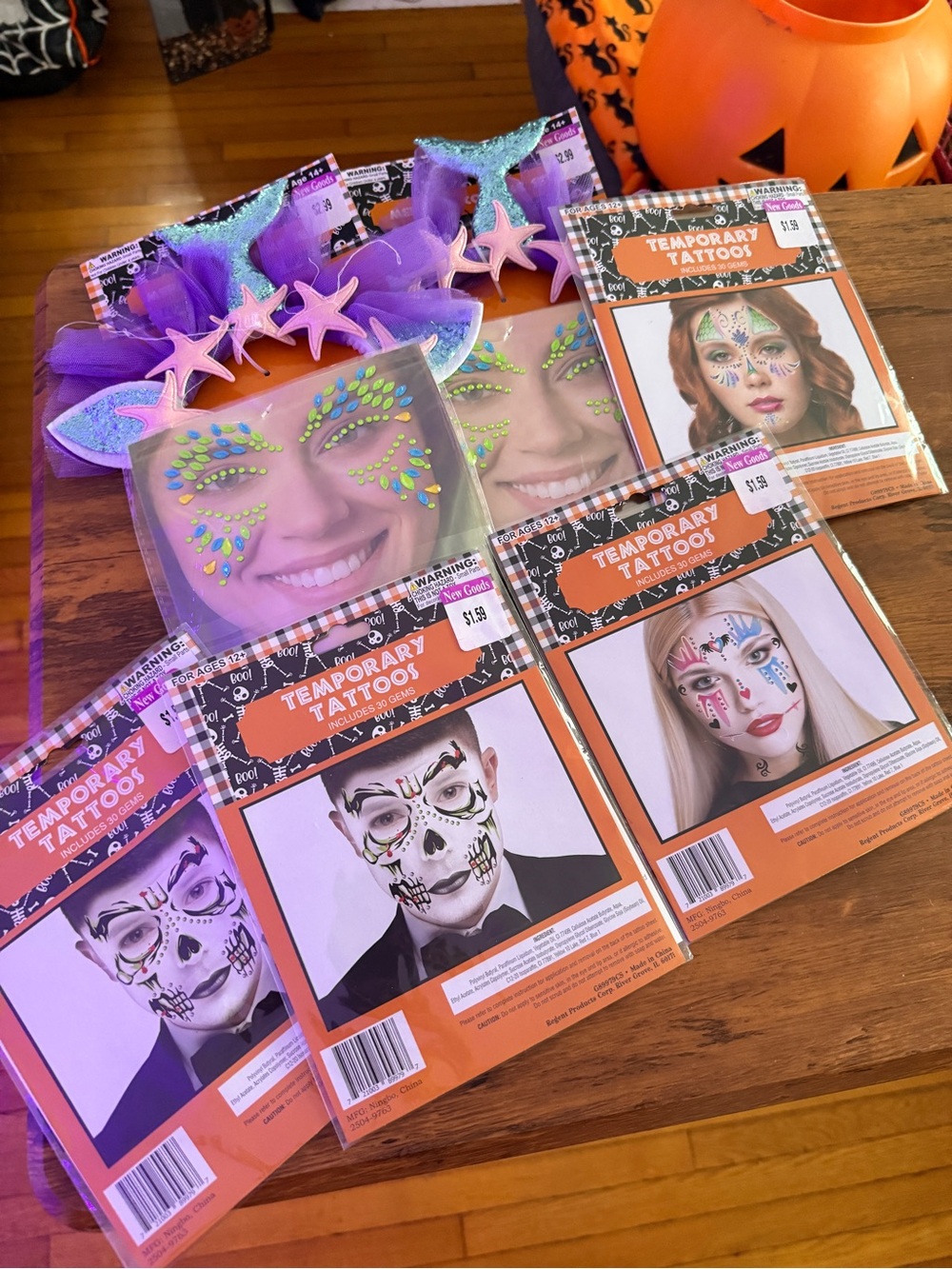 Lot of 6 temporary face tattoos for Halloween costumes!